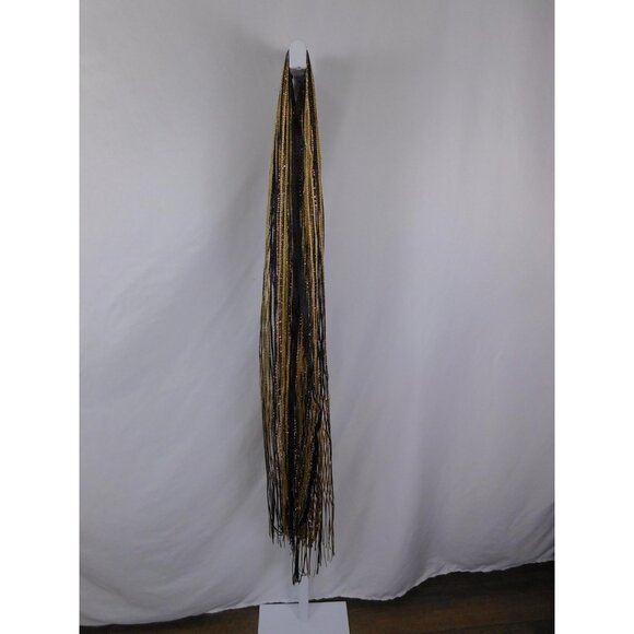 Beaded Fringe Scarf Womens One Size Black Gold Multi Strand Seed Bead Lariat - Picture 2 of 10